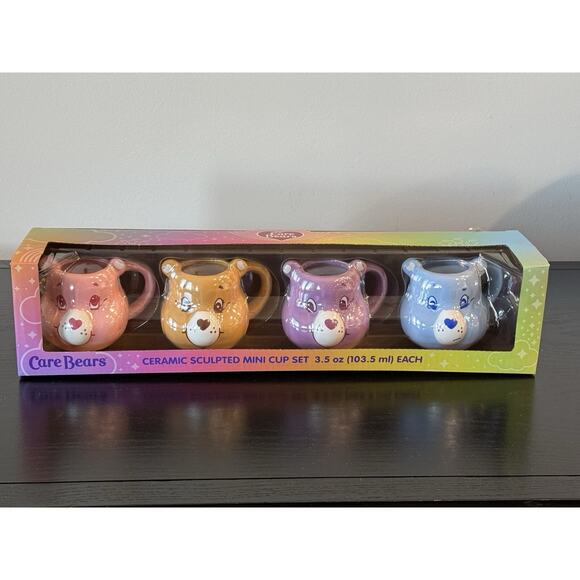 Care Bears Ceramic Sculpted Mini Mugs 3.5 oz Set Of 4 Pop Culture Retro - Picture 1 of 6